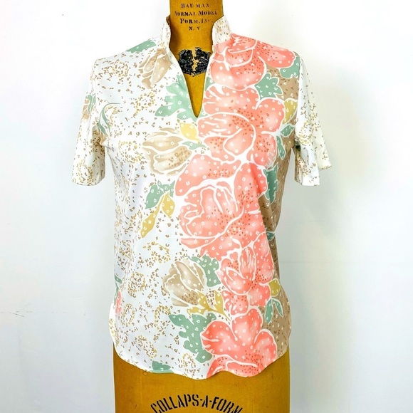 Vintage Vera Neumann Short Sleeve Blouse, 1970s Abstract Floral Print Blouse, S - Picture 1 of 10